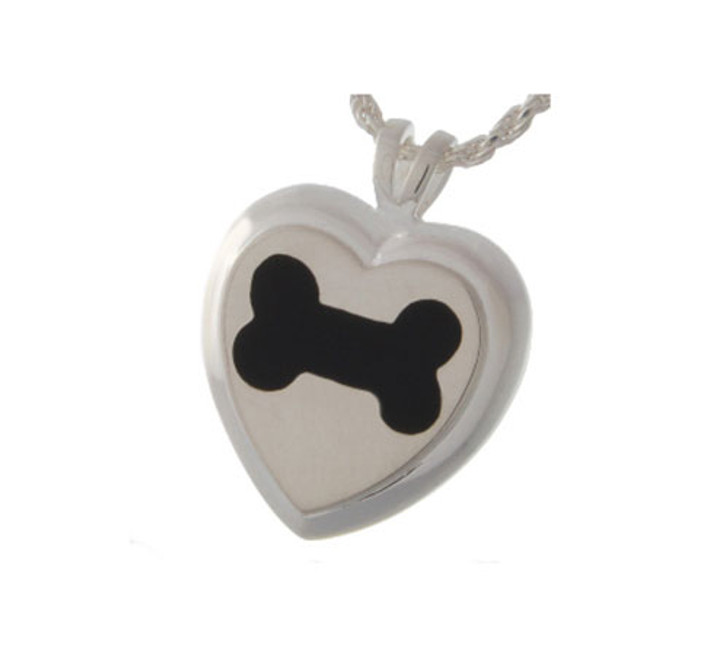 Black Inlay Dog Heart Cremation Jewelry in Sterling Silver