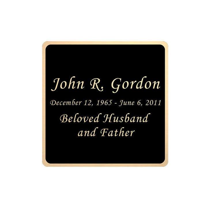 Black and Tan Engraved Nameplate - Square with Rounded Corners - 1-7/8  x  1-7/8