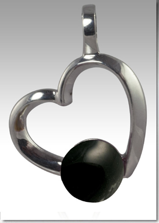 Black Rhythm Pearl Heart Cremains Encased in Glass Sterling Silver Cremation Jewelry Pendant