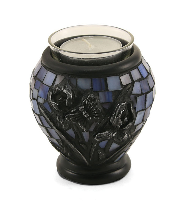 Blue Iris Glass Mosaic Keepsake Tealight Cremation Urn