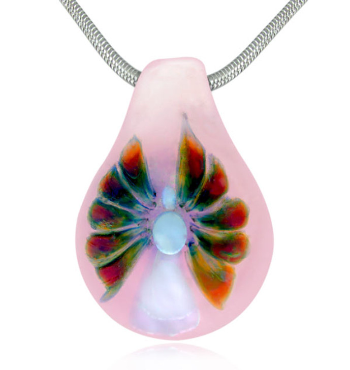 Breast Cancer Angel Cremains Encased in Glass Cremation Jewelry Pendant