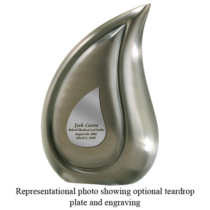 Brushed Pewter Teardrop Cremation Urn