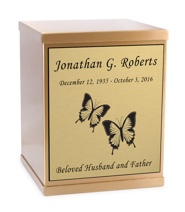 Butterflies Sheet Bronze Overlap Top Cremation Urn with Engraved Plate