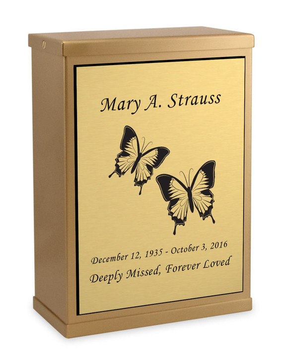 Butterflies Sheet Bronze Overlap Top Niche Cremation Urn with Engraved Plate