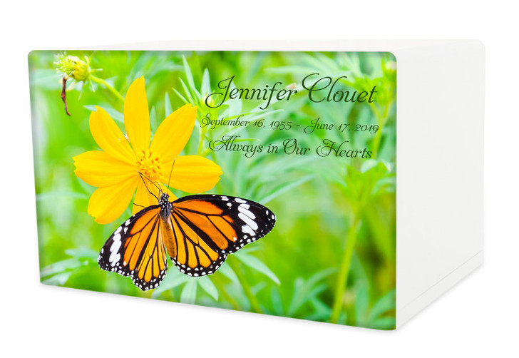 Butterfly on Flower Eternal Reflections II Wood Cremation Urn - 5 Urn Choices