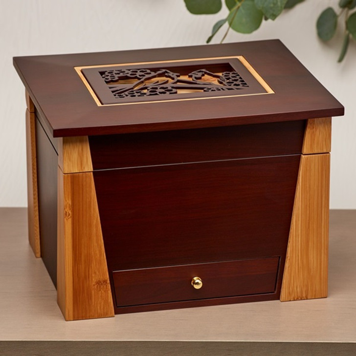 Cardinals Cut Panel Craftsman MDF Wood Memory Chest Cremation Urn