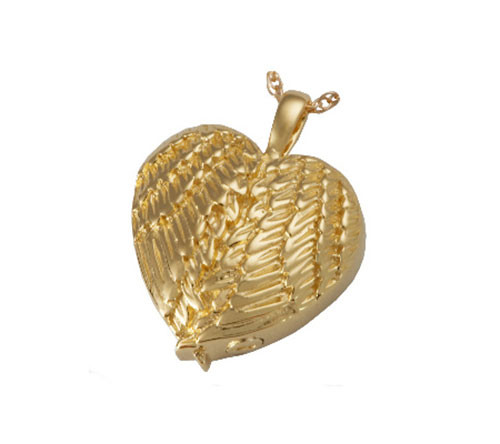 Angel Wing Heart Cremation Jewelry in Solid 14k Yellow Gold or White Gold