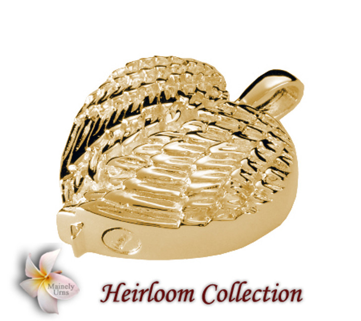 Angel Wing Heart Cremation Jewelry in Solid 14k Yellow Gold or White Gold