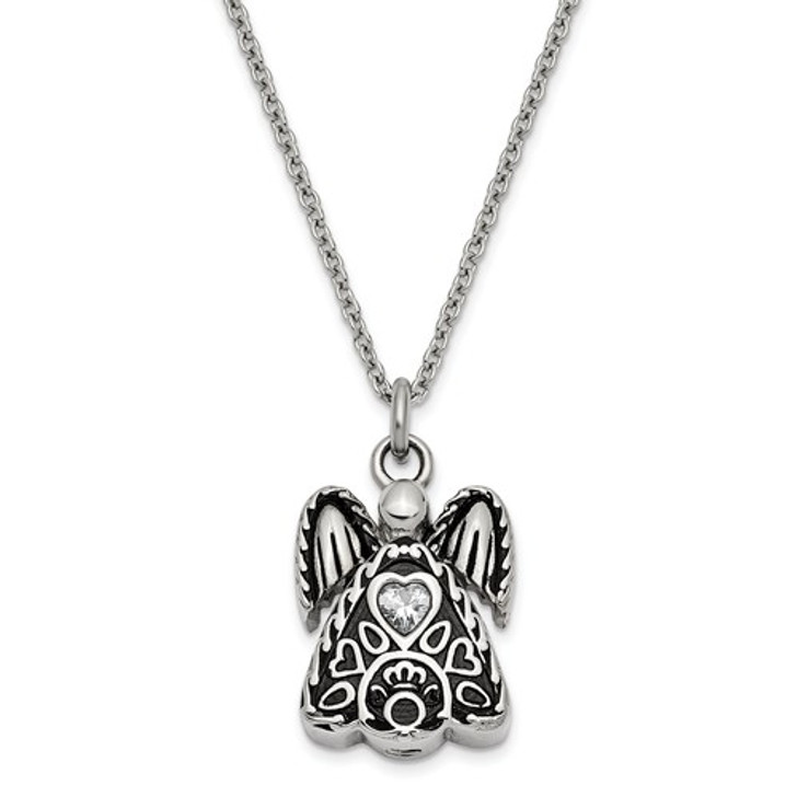 Angel with April CZ Birthstone Stainless Steel Cremation Jewelry Pendant