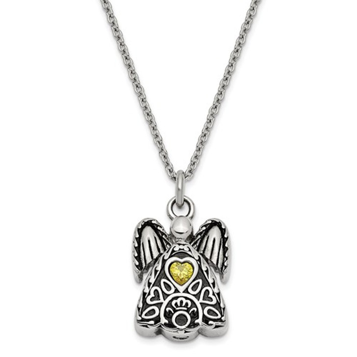 Angel with November CZ Birthstone Stainless Steel Cremation Jewelry Pendant