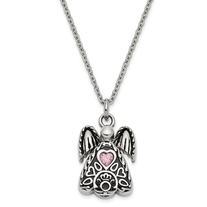 Angel with October CZ Birthstone Stainless Steel Cremation Jewelry Pendant