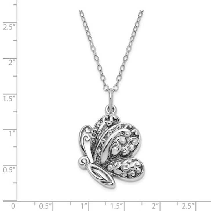Antiqued Butterfly Sterling Silver Memorial Jewelry Necklace