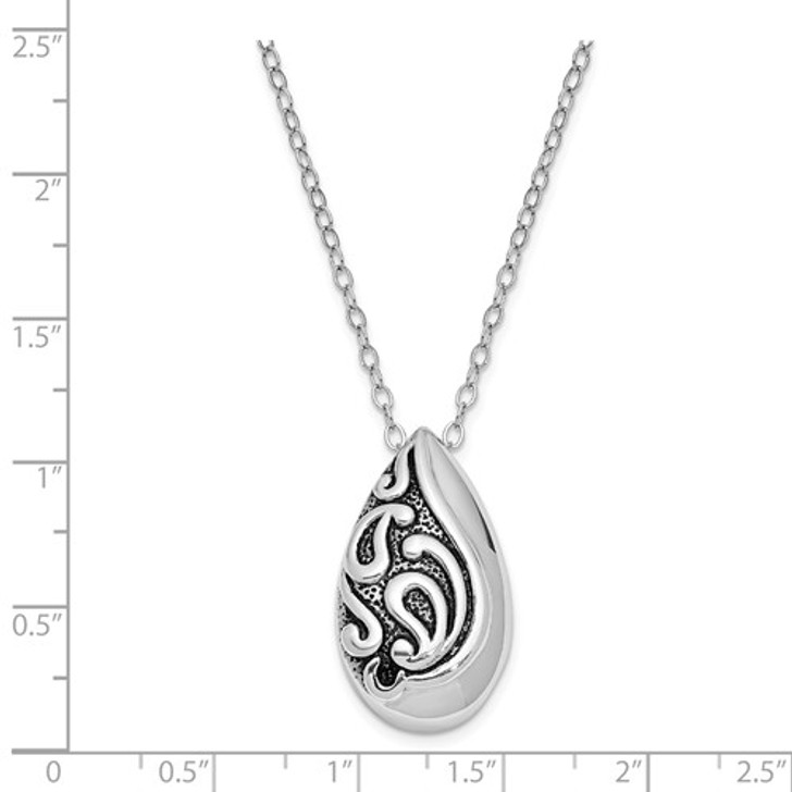 Antiqued Teardrop Sterling Silver Memorial Jewelry Necklace