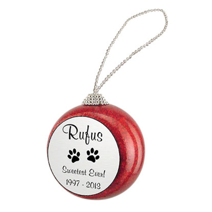 Cat Paw Prints Red Glitter Memorial Holiday Tree Ornament