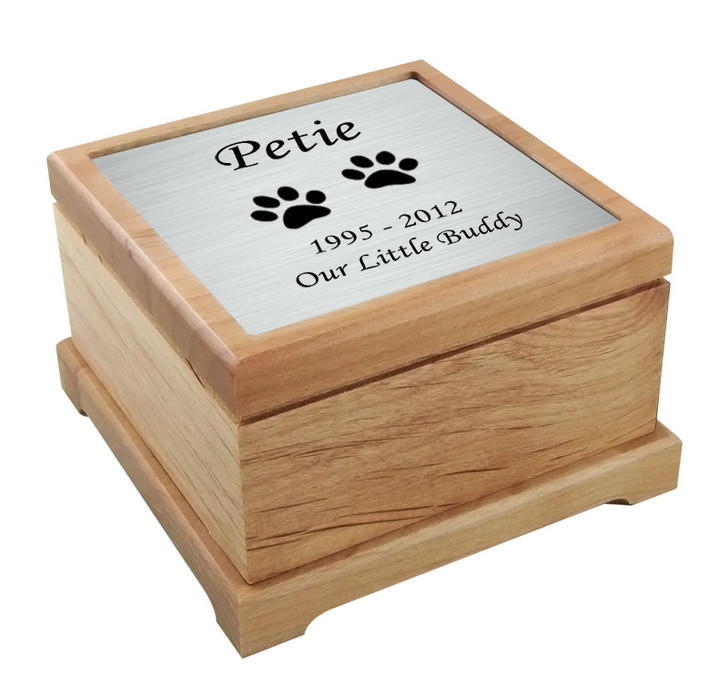 Small Cat Paw Prints Laser  Engraved Nameplate Red Alder Wood Pet Cremation Urn