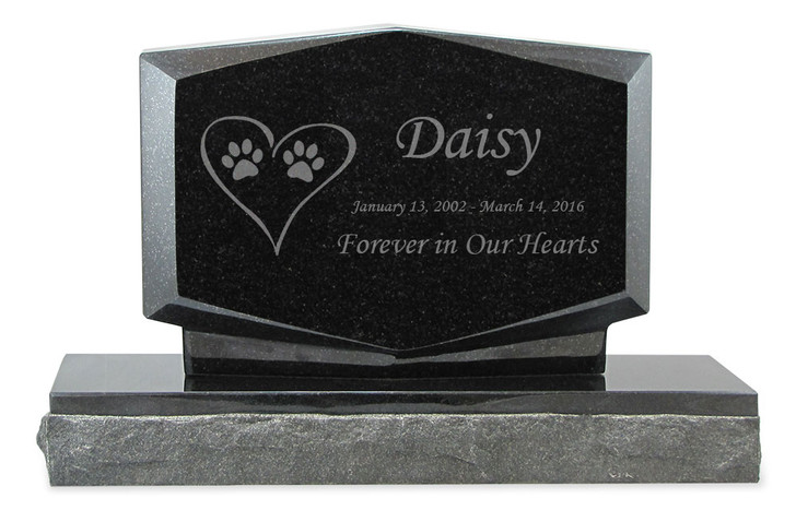 Cat Prints in Heart Pet Upright Grave Marker Black Granite Laser-Engraved Memorial Headstone