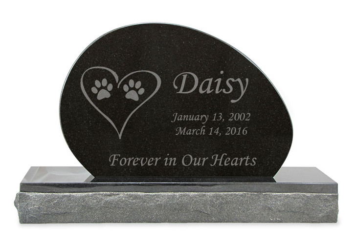 Cat Prints in Heart Pet Upright Grave Marker Black Granite Laser-Engraved Memorial Headstone Design 3