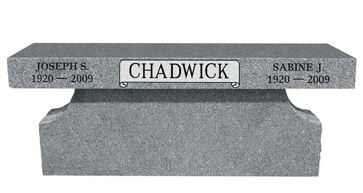 Chadwick Granite Companion Cremation Bench with 2 Cremation Urn Compartments - 2 Sizes - Multiple Colors