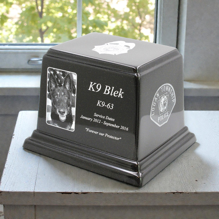 K-9 Service Dog Photo Black Granite Ark Pet Cremation Urn