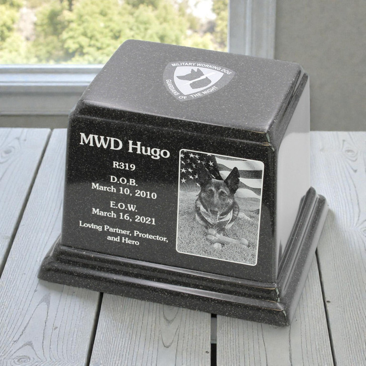 K-9 Service Dog Photo Black Granite Ark Pet Cremation Urn