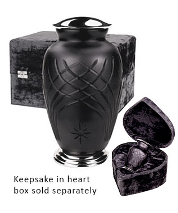 Black Classic Hand Cut Art Glass Cremation Urn