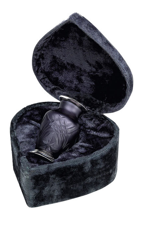 Black Classic Hand Cut Art Glass Keepsake Cremation Urn