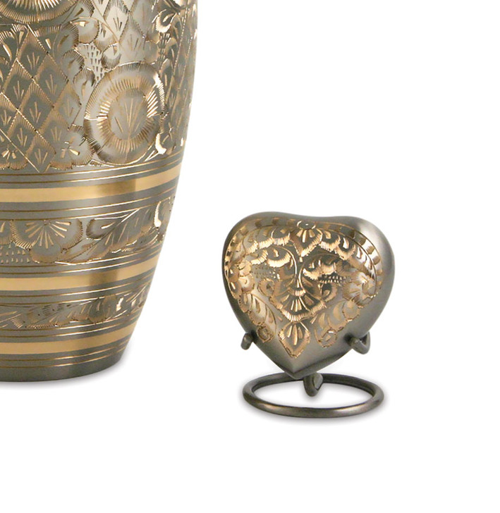 Classic Platinum Heart Brass Keepsake Cremation Urn