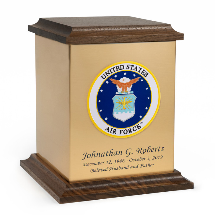 Air Force Emblem Bronze and Walnut Cremation Urn