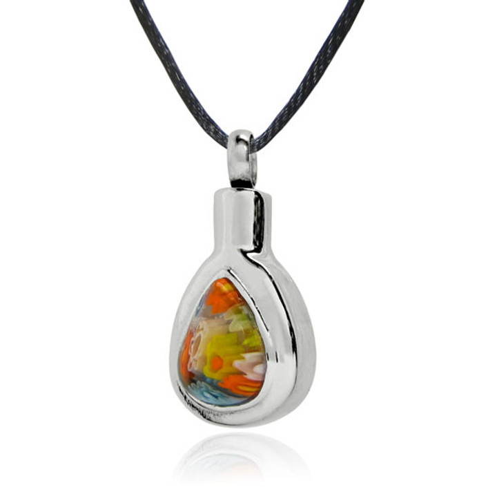 Color Floral Tear Drop Stainless Steel Cremation Jewelry Pendant Necklace