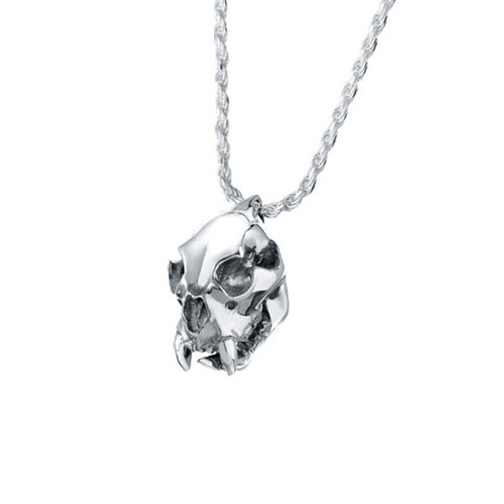 Cougar Skull Sterling Silver Cremation Jewelry Pendant Necklace