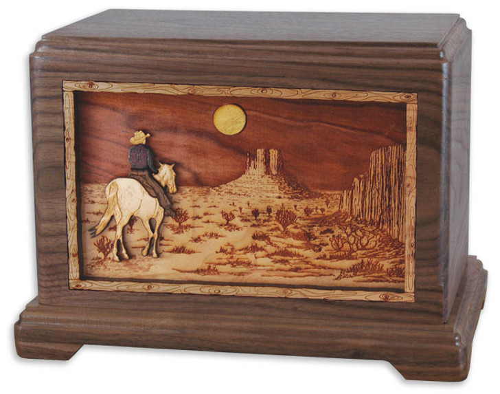 Cowboy in the Desert with 3D Inlay Walnut Wood Hampton Cremation Urn