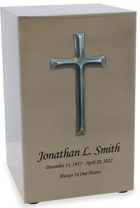 Cross Applique Pewter Finish Beaumont Cremation Urn