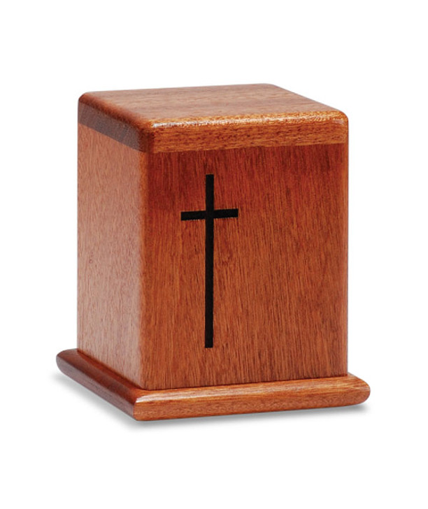 Cross Mahogany Keepsake Cremation Urn - Engravable