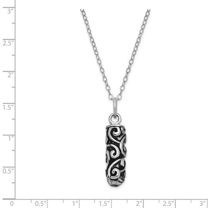 Cylinder Remembrance Antiqued Sterling Silver Cremation Jewelry Necklace