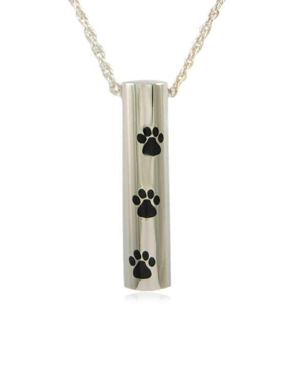 Cylinder with Paw Prints Sterling Pet Cremation Jewelry Necklace