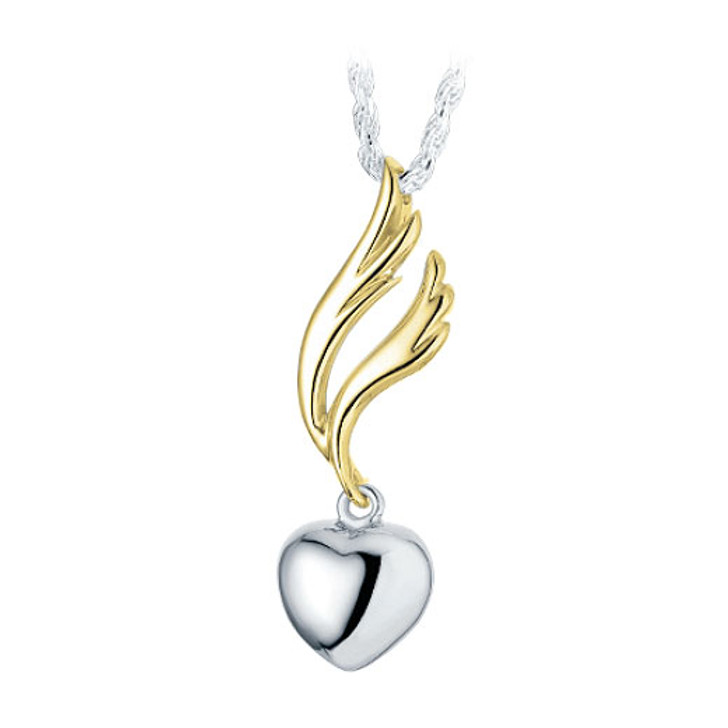 Dangle Heart Sterling Silver with Gold Cremation Jewelry Pendant Necklace