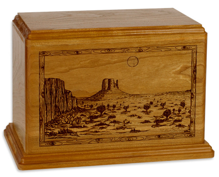 Desert Sunset Mahogany Wood Newport Laser Carved Cremation Urn