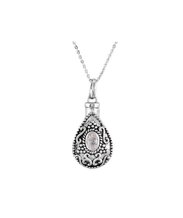 Diamond CZ Birthstone Teardrop Sterling Silver Cremation Jewelry Necklace