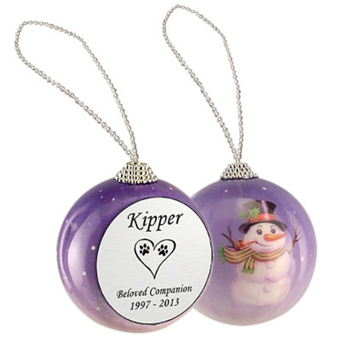 Dog Paw Prints in Heart Snowman Memorial Holiday Tree Ornament