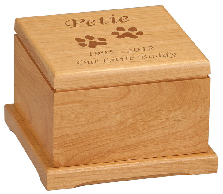 Large Dog Paw Prints Laser Engraved Red Alder Wood Pet Cremation Urn