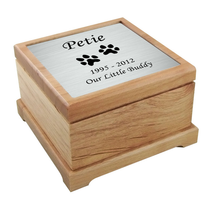Small Dog Paw Prints Laser Engraved Nameplate Red Alder Wood Pet Cremation Urn