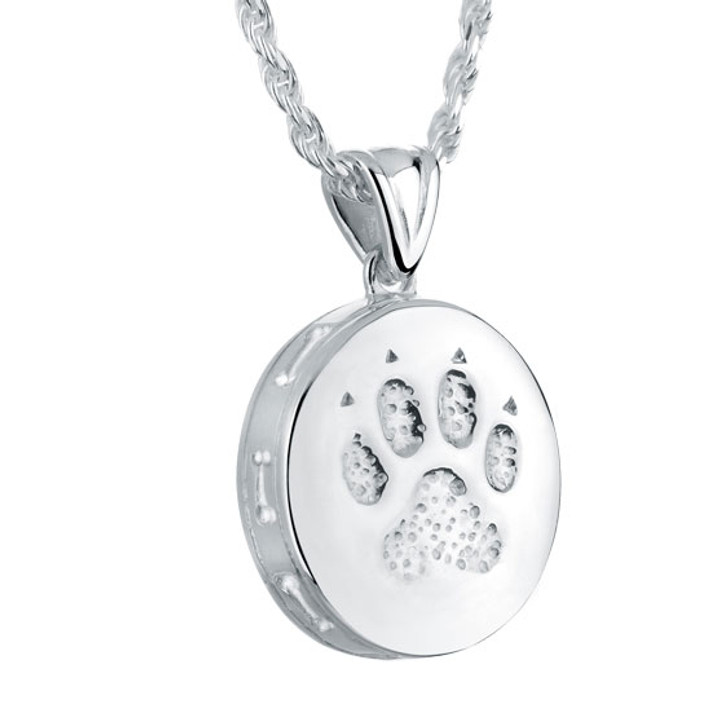 Dog Paw Sterling Silver Pet Cremation Jewelry Pendant Necklace
