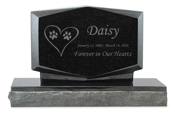 Dog Prints in Heart Pet Upright Grave Marker Black Granite Laser-Engraved Memorial Headstone