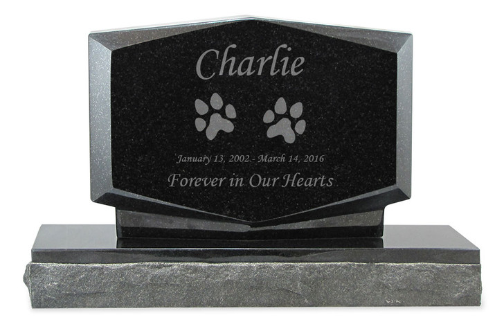 Dog Prints Pet Upright Grave Marker Black Granite Laser-Engraved Memorial Headstone