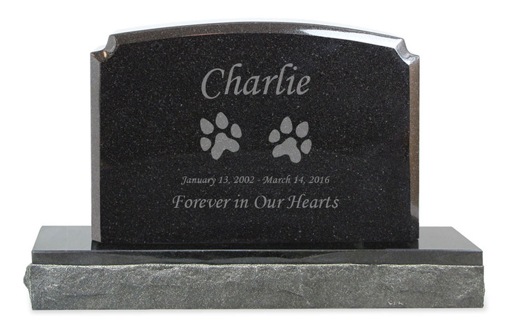 Dog Prints Pet Upright Grave Marker Black Granite Laser-Engraved Memorial Headstone Design 4