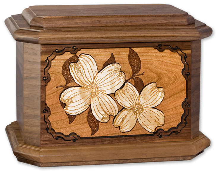 Dogwood Blossoms with 3D Inlay Walnut Wood Octagon Cremation Urn