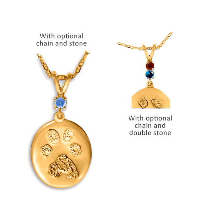 Double Heart Buddies 3D Pet Paw Print / Nose Print 14k Gold Memorial Pendant