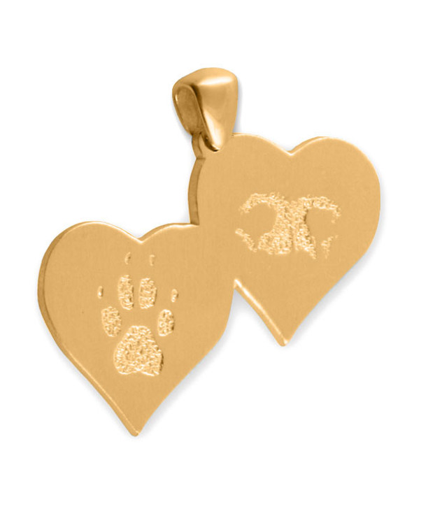 Double Heart Buddies 3D Pet Paw Print / Nose Print 14k Gold Memorial Pendant