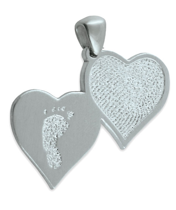 Double Heart Thumbies 3D Fingerprint Sterling Silver Keepsake Memorial Pendant/Charm