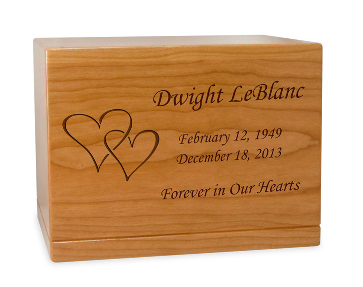 Double Hearts Boston Solid Cherry Wood Cremation Urn